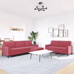 vidaXL Set di Divani 3 pz con Cuscini Rosso Vino in Velluto - Vista aggiuntiva 3
