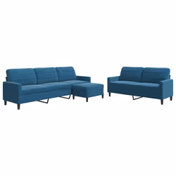 vidaXL Set di Divani 3 pz con Cuscini Blu in Velluto - Vista aggiuntiva 2