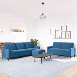 vidaXL Set di Divani 3 pz con Cuscini Blu in Velluto - Vista aggiuntiva 3