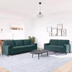vidaXL Set di Divani 2 pz con Cuscini e Rinforzi Verde scuro Velluto - Vista aggiuntiva 3