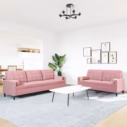 vidaXL Set di Divani 2 pz con Cuscini e Rinforzi rosa in Velluto - Vista aggiuntiva 3