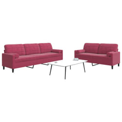 vidaXL Set di Divani 2 pz con Cuscini e Rinforzi Rosso Vino in Velluto
