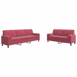 vidaXL Set di Divani 2 pz con Cuscini e Rinforzi Rosso Vino in Velluto - Vista aggiuntiva 2