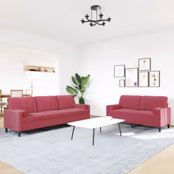 vidaXL Set di Divani 2 pz con Cuscini e Rinforzi Rosso Vino in Velluto - Vista aggiuntiva 3
