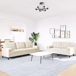 vidaXL Set di Divani 2 pz con Cuscini e Rinforzi Crema in Velluto - Vista aggiuntiva 3