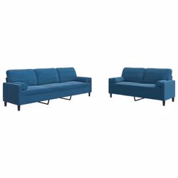 vidaXL Set di Divani 2 pz con Cuscini e Rinforzi Blu in Velluto - Vista aggiuntiva 2