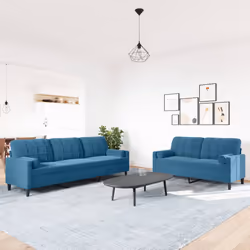 vidaXL Set di Divani 2 pz con Cuscini e Rinforzi Blu in Velluto - Vista aggiuntiva 3
