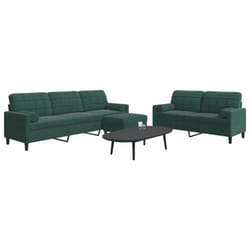 vidaXL Set di Divani 3 pz con Cuscini e Rinforzi Verde scuro Velluto