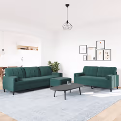 vidaXL Set di Divani 3 pz con Cuscini e Rinforzi Verde scuro Velluto - Vista aggiuntiva 3