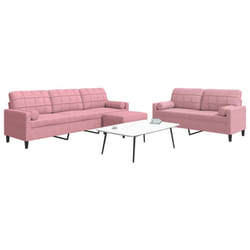 vidaXL Set di Divani 3 pz con Cuscini e Rinforzi rosa in Velluto