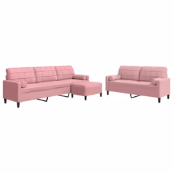 vidaXL Set di Divani 3 pz con Cuscini e Rinforzi rosa in Velluto - Vista aggiuntiva 2