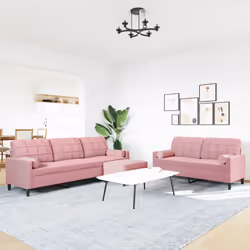 vidaXL Set di Divani 3 pz con Cuscini e Rinforzi rosa in Velluto - Vista aggiuntiva 3