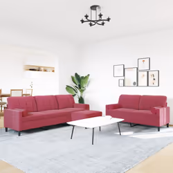 vidaXL Set di Divani 3 pz con Cuscini e Rinforzi Rosso Vino in Velluto - Vista aggiuntiva 3