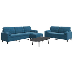 vidaXL Set di Divani 3 pz con Cuscini e Rinforzi Blu in Velluto
