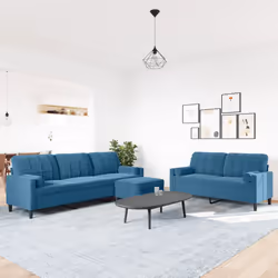 vidaXL Set di Divani 3 pz con Cuscini e Rinforzi Blu in Velluto - Vista aggiuntiva 3