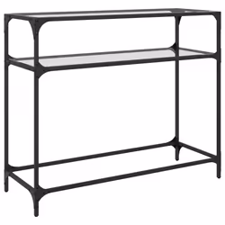 vidaXL Tavolino Consolle Piano Vetro Trasparente 98x35x81cm in Acciaio - Vista aggiuntiva 2