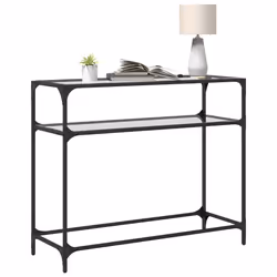 vidaXL Tavolino Consolle Piano Vetro Trasparente 98x35x81cm in Acciaio - Vista aggiuntiva 3