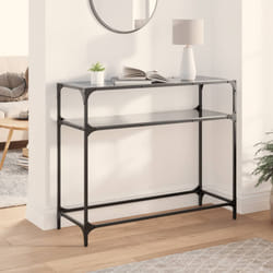 vidaXL Tavolino Consolle con Piano in Vetro Nero 98x35x81cm in Acciaio