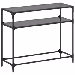 vidaXL Tavolino Consolle con Piano in Vetro Nero 98x35x81cm in Acciaio - Vista aggiuntiva 2