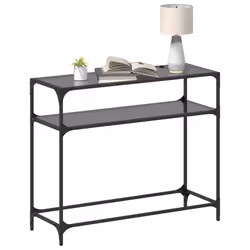 vidaXL Tavolino Consolle con Piano in Vetro Nero 98x35x81cm in Acciaio - Vista aggiuntiva 3