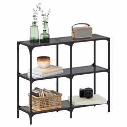 vidaXL Tavolino Consolle con Piano in Vetro Nero 98x30x81cm in Acciaio - Vista aggiuntiva 3