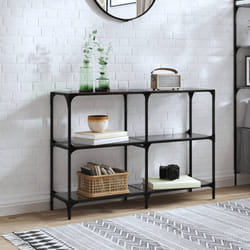 vidaXL Tavolino Consolle con Piano in Vetro Nero 118,5x30x81cm Acciaio