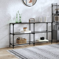 vidaXL Tavolino Consolle Piano Vetro Trasparente 158,5x30x81cm Acciaio