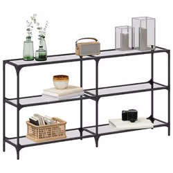 vidaXL Tavolino Consolle Piano Vetro Trasparente 158,5x30x81cm Acciaio - Vista aggiuntiva 3