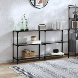 vidaXL Tavolino Consolle con Piano in Vetro Nero 158,5x30x81cm Acciaio