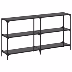 vidaXL Tavolino Consolle con Piano in Vetro Nero 158,5x30x81cm Acciaio - Vista aggiuntiva 2