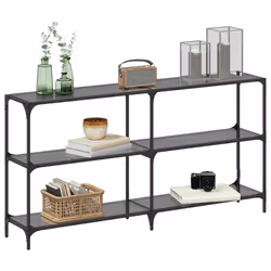vidaXL Tavolino Consolle con Piano in Vetro Nero 158,5x30x81cm Acciaio - Vista aggiuntiva 3