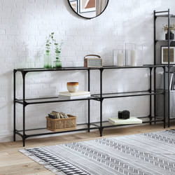 vidaXL Tavolino Consolle Piano Vetro Trasparente 194,5x30x81cm Acciaio