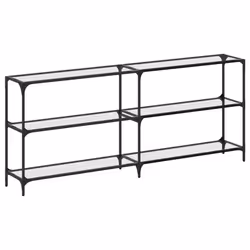 vidaXL Tavolino Consolle Piano Vetro Trasparente 194,5x30x81cm Acciaio - Vista aggiuntiva 2