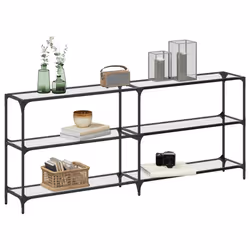 vidaXL Tavolino Consolle Piano Vetro Trasparente 194,5x30x81cm Acciaio - Vista aggiuntiva 3