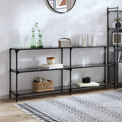 vidaXL Tavolino Consolle con Piano in Vetro Nero 194,5x30x81cm Acciaio