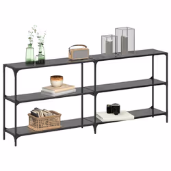 vidaXL Tavolino Consolle con Piano in Vetro Nero 194,5x30x81cm Acciaio - Vista aggiuntiva 3