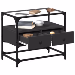 vidaXL Mobile TV con Piano in Vetro Nero 60x35x51 cm Legno Multistrato - Vista aggiuntiva 3
