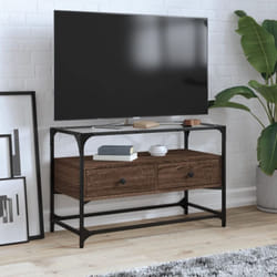 Vidaxl - Mobile tv Piano Vetro Rovere Marrone 80x35x51 Legno Multistrato 402056