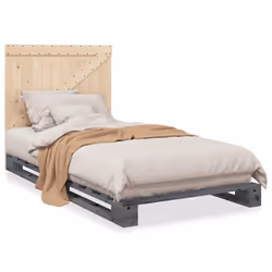 vidaXL Giroletto con Testiera Grigio 100x200 cm Legno Massello di Pino - Vista aggiuntiva 2