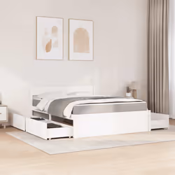 vidaXL Letto Cassetti e Materasso Bianco 140x200cm Legno Massello Pino - Vista aggiuntiva 3