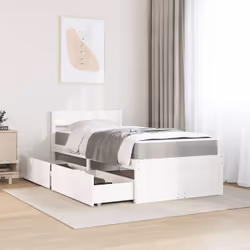 vidaXL Letto Cassetti e Materasso Bianco 90x200 cm Legno Massello Pino - Vista aggiuntiva 3