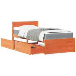 vidaXL Letto Cassetti e Materasso Marrone Cera 90x200cm Massello Pino