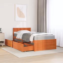 vidaXL Letto Cassetti e Materasso Marrone Cera 90x200cm Massello Pino - Vista aggiuntiva 3