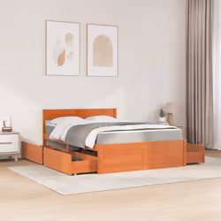 vidaXL Letto Cassetti e Materasso Marrone Cera 140x190cm Massello Pino - Vista aggiuntiva 3