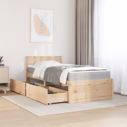vidaXL Letto con Cassetti e Materasso 90x190 cm Legno Massello di Pino - Vista aggiuntiva 3