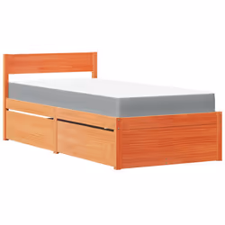 vidaXL Letto Cassetti e Materasso Marrone Cera 90x190cm Massello Pino - Vista aggiuntiva 2