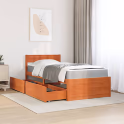 vidaXL Letto Cassetti e Materasso Marrone Cera 90x190cm Massello Pino - Vista aggiuntiva 3