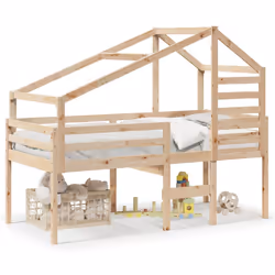 vidaXL Letto a Soppalco con Tetto 90x190 cm Legno Massello di Pino - Vista aggiuntiva 2
