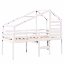 vidaXL Letto a Soppalco con Tetto Bianco 75x190 cm in Legno di Pino - Vista aggiuntiva 3