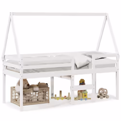 vidaXL Letto a Soppalco con Tetto Bianco 90x200 cm in Legno di Pino - Vista aggiuntiva 2